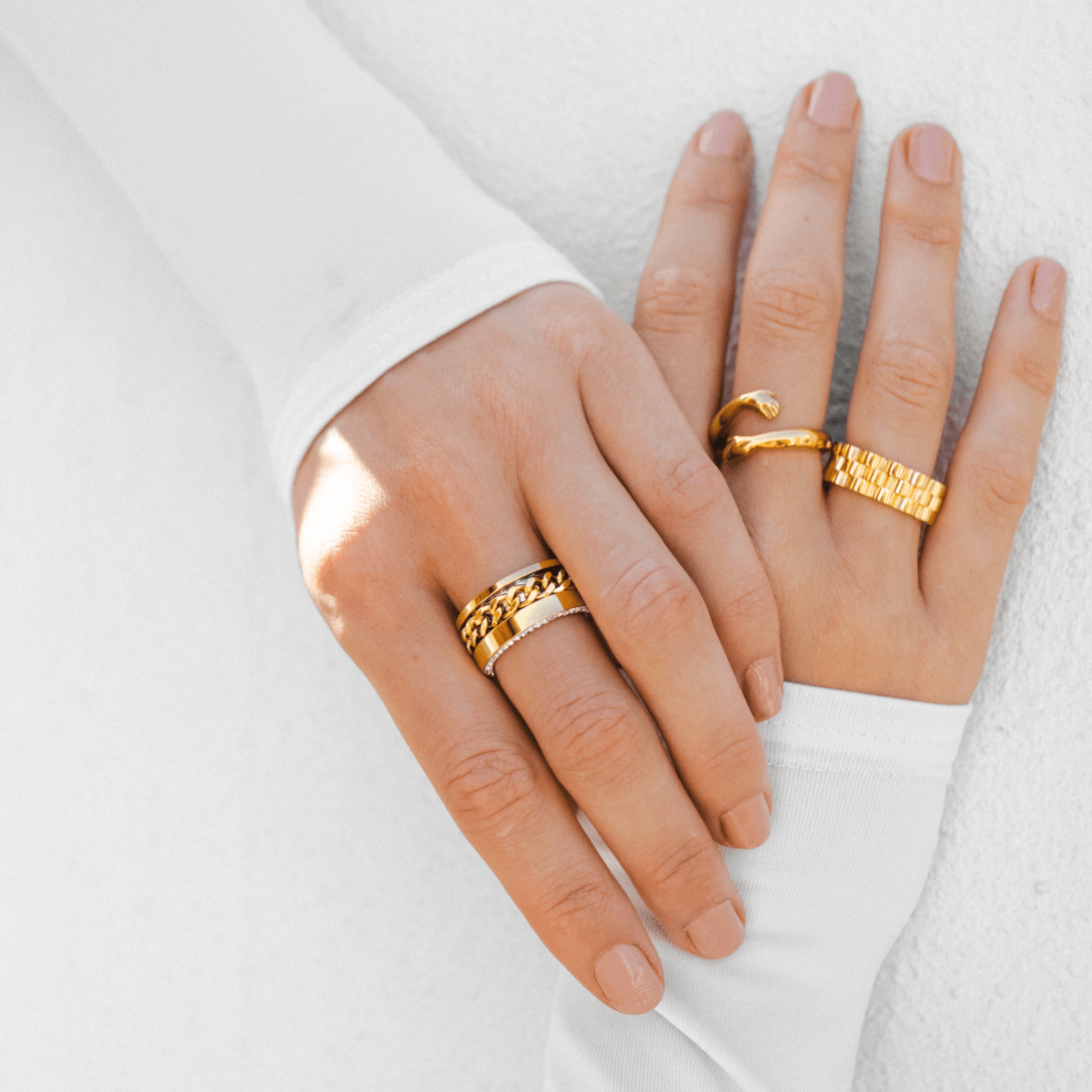 Zirconia Link Ring 18K Gold Plated