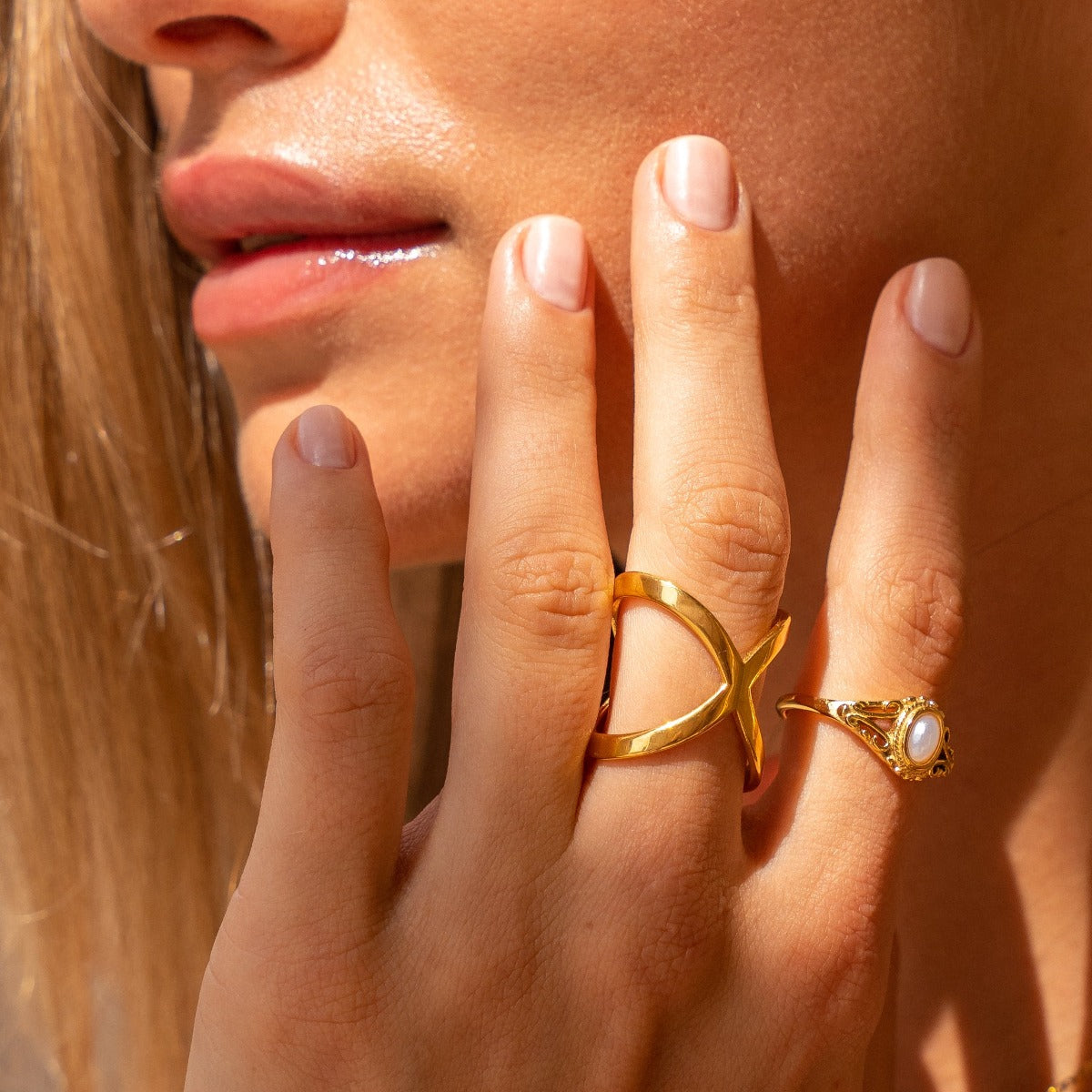 X-Shaped Ring 18K Gold Plated