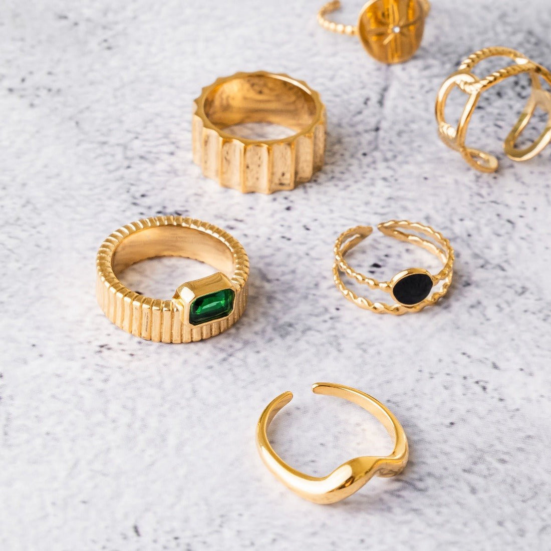 Adjustable Onyx Ring 18K Gold Plated