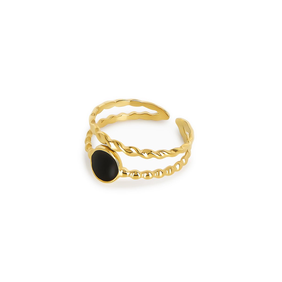Adjustable Onyx Ring 18K Gold Plated