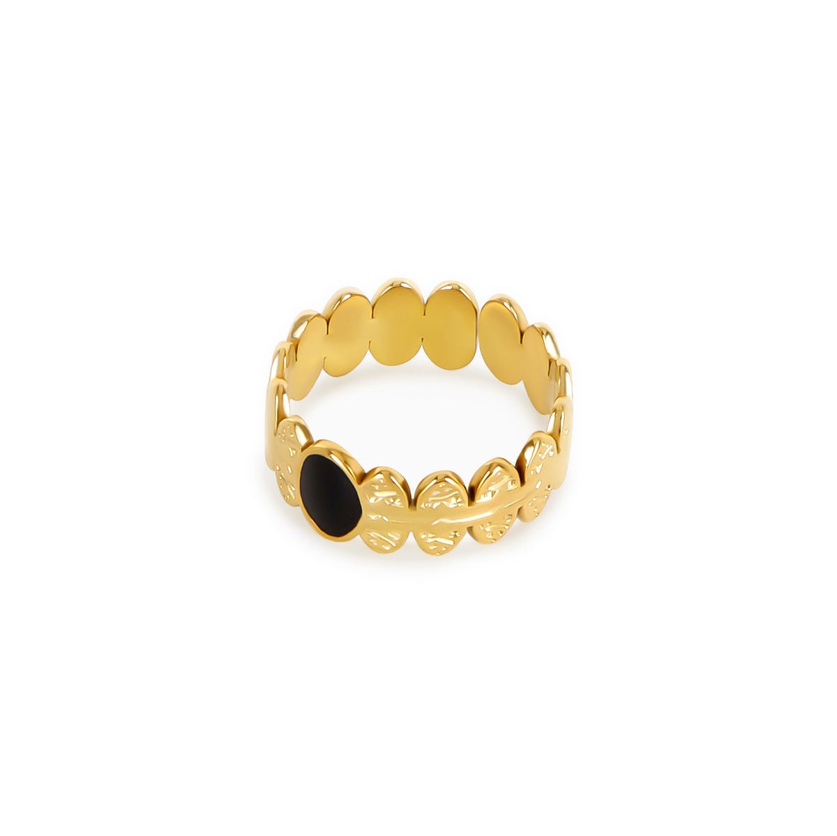 Adjustable Onyx Stone Ring 18K Gold Plated