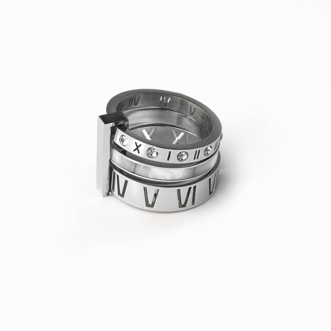Triple Band Roman Numeral Ring 18K Gold Plated