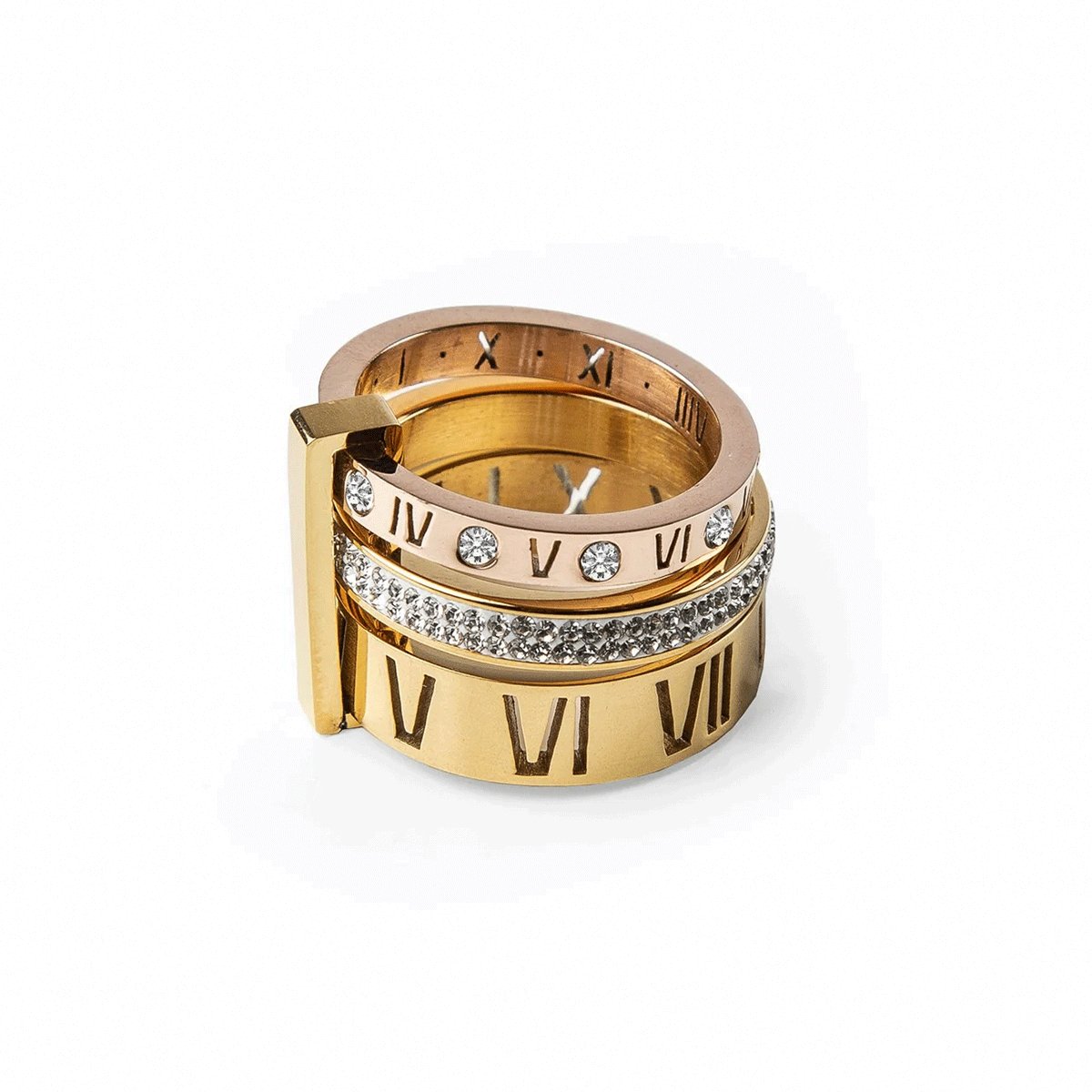 Triple Band Roman Numeral Ring 18K Gold Plated