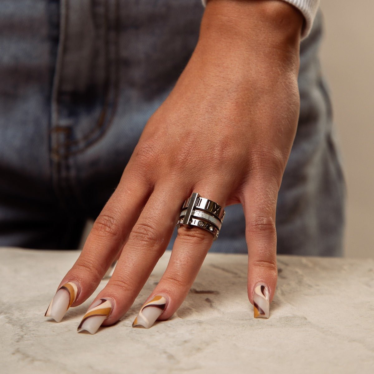 Triple Band Roman Numeral Ring – Silver