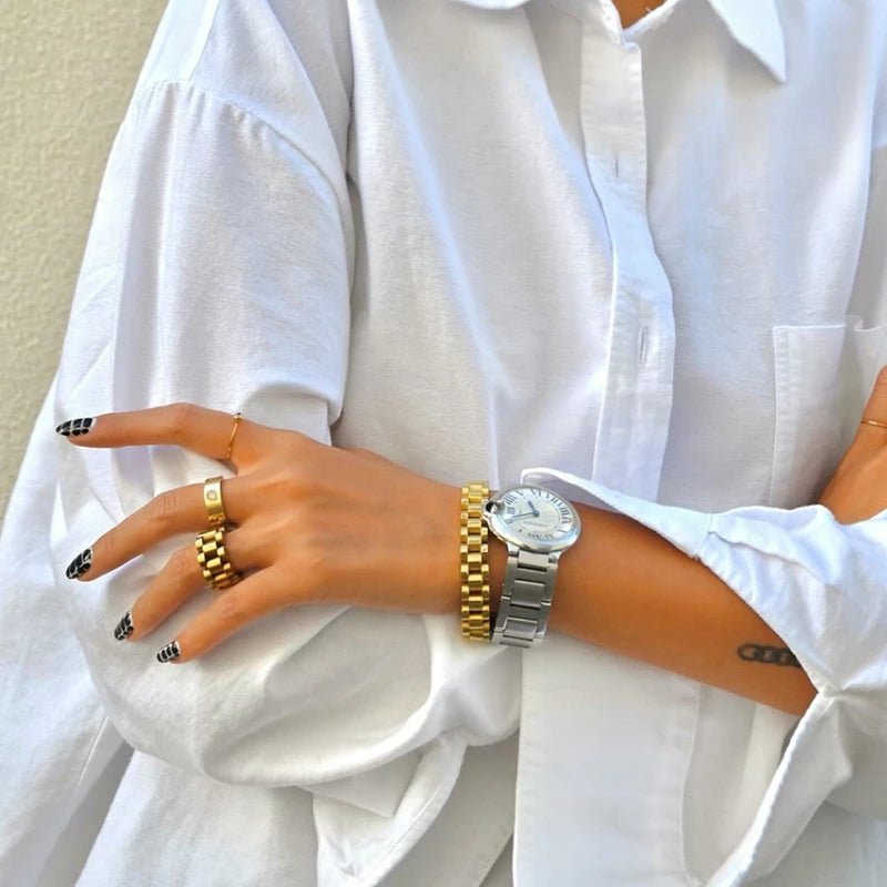 Wide Minimalist Link Beauty Ring 18K Gold Plated