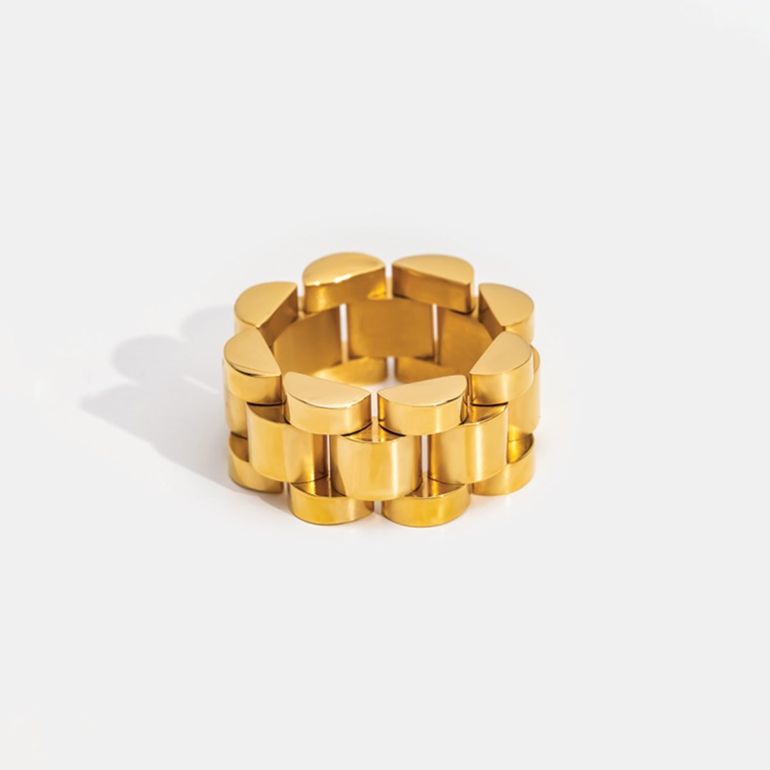 Wide Minimalist Link Beauty Ring 18K Gold Plated