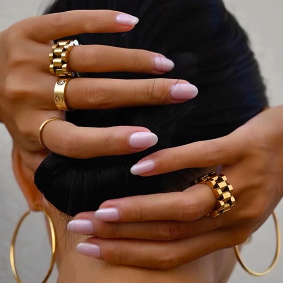 Wide Minimalist Link Beauty Ring 18K Gold Plated