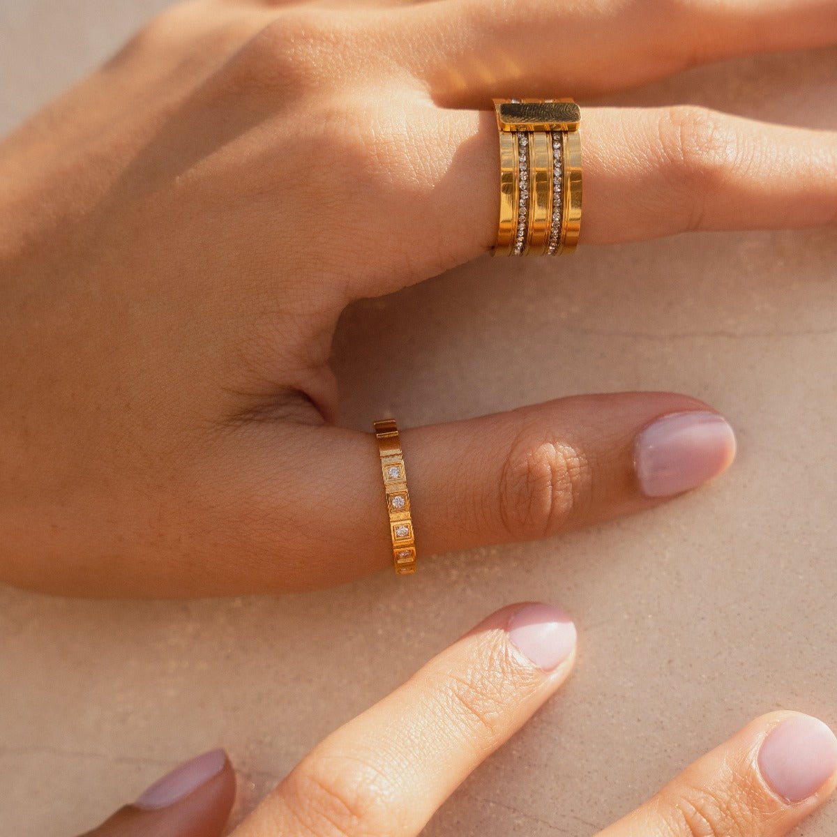 Stone Block Ring 18K Gold Plated