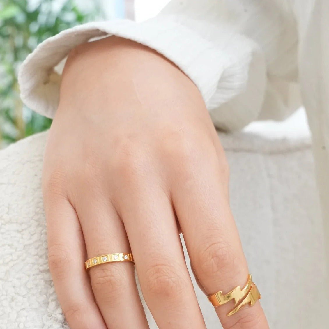 Stone Block Ring 18K Gold Plated