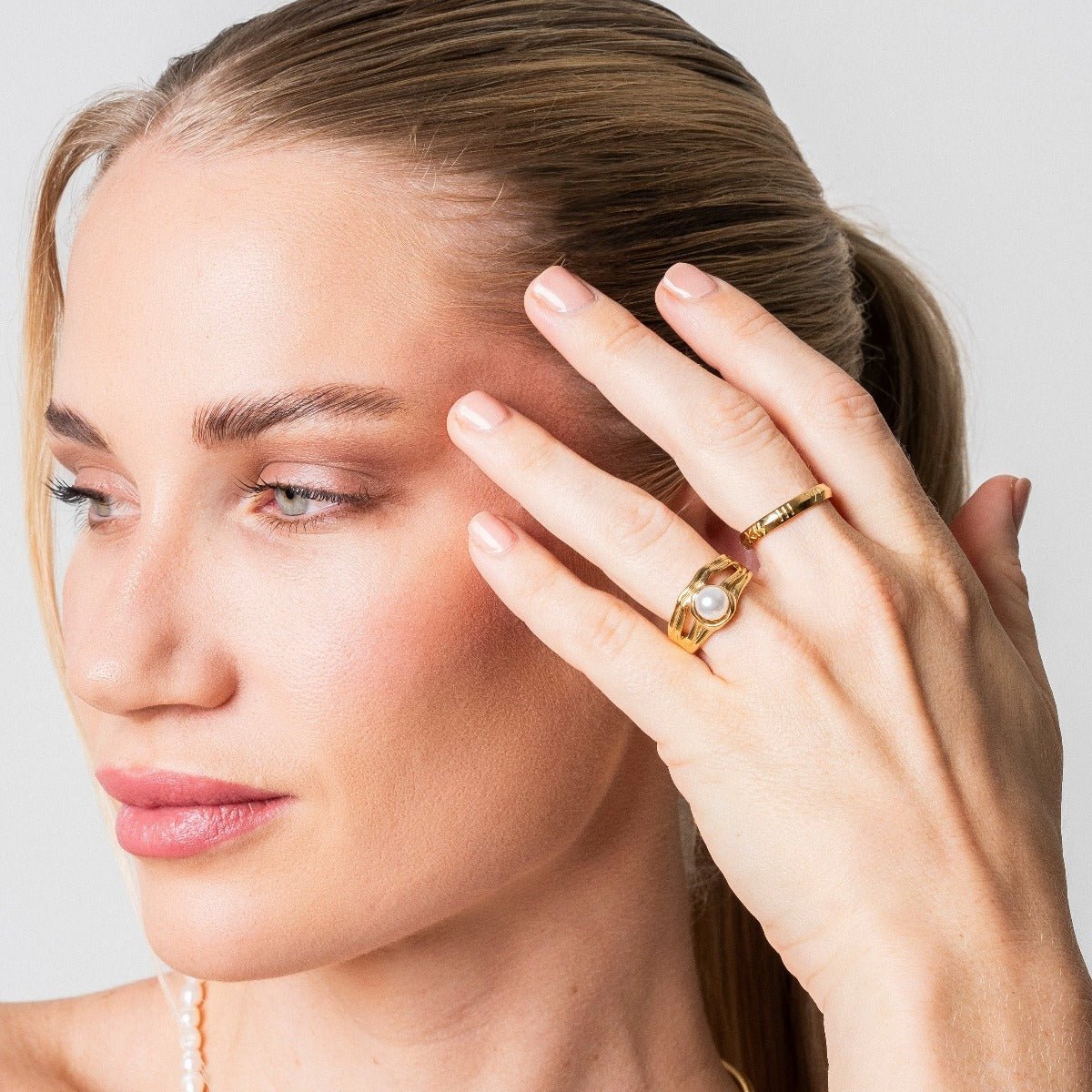Catalina Solitaire Pearl Ring 18K Gold Plated