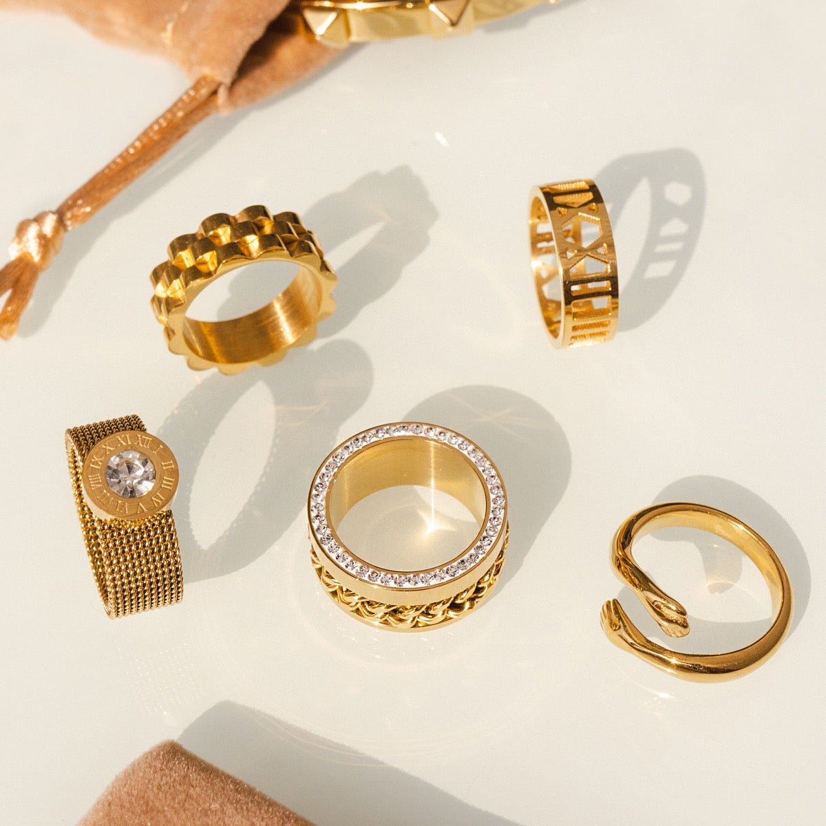 Zirconia Link Ring 18K Gold Plated