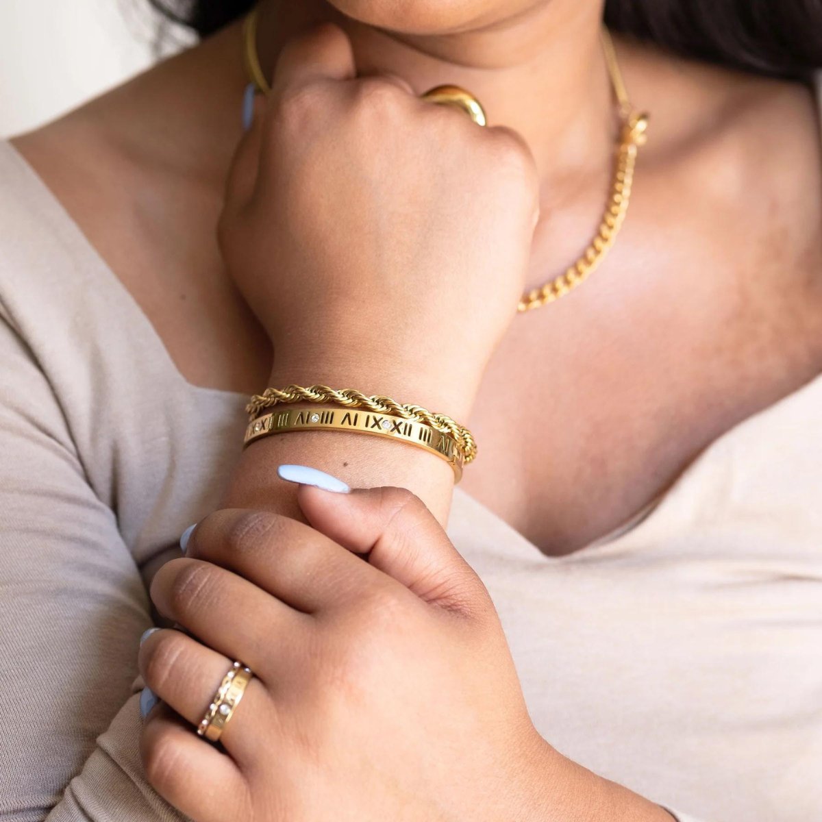 Roman Numeral Bangle 18K Gold Plated