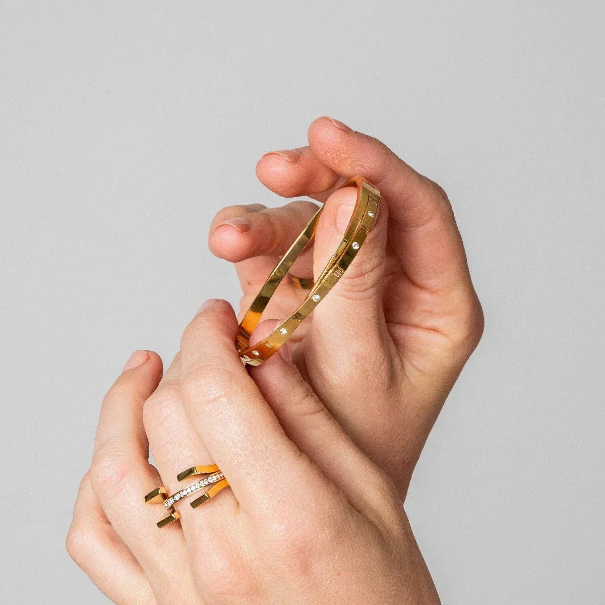Interlaced Roman Numeral Bangle 18K Gold Plated