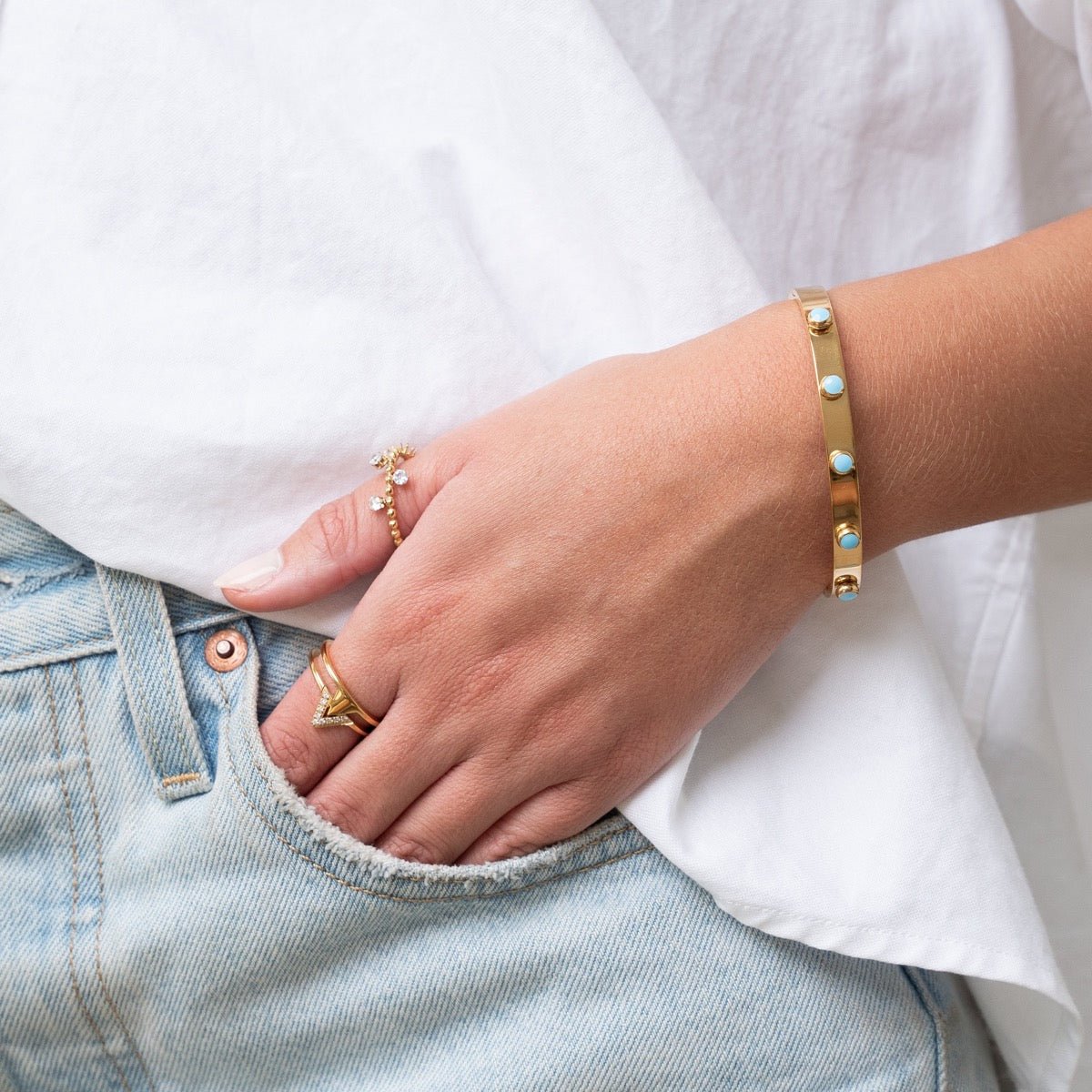 Aqua Stone Bangle 18K Gold Plated