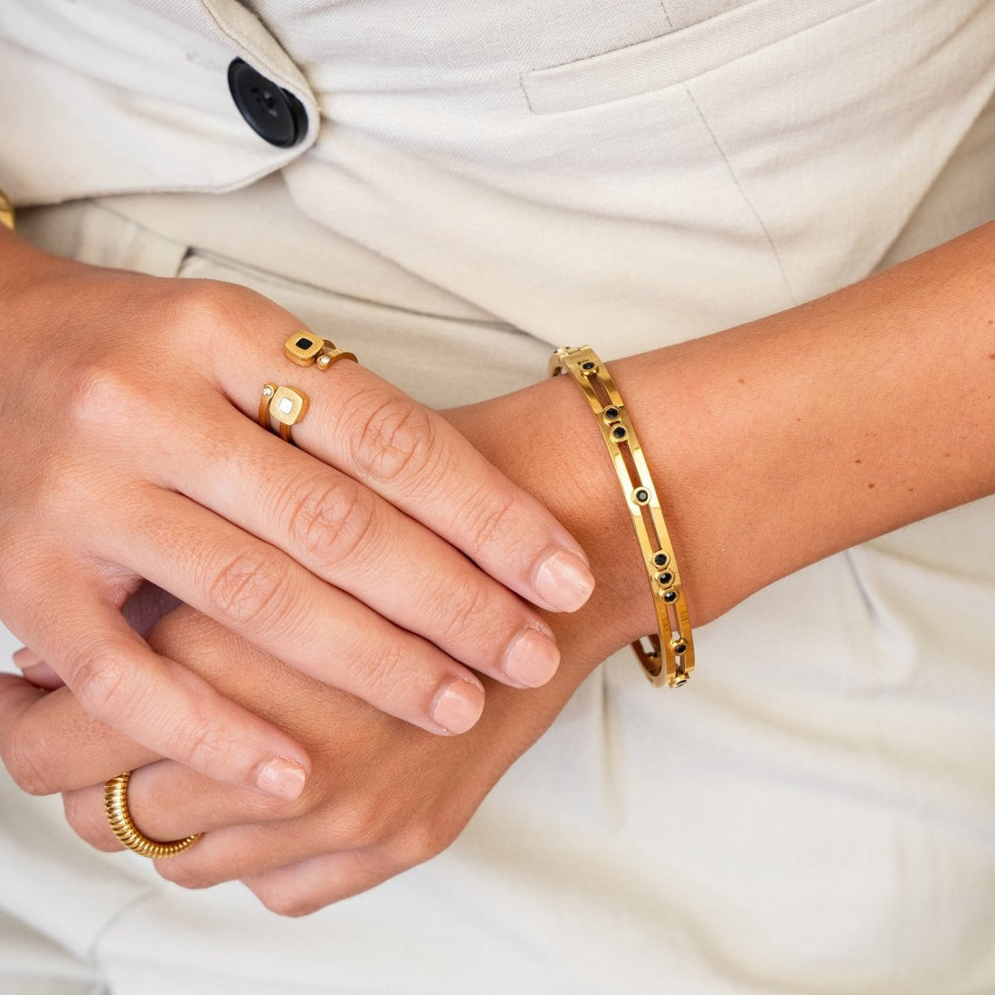 Black Studs Bangle 18K Gold Plated