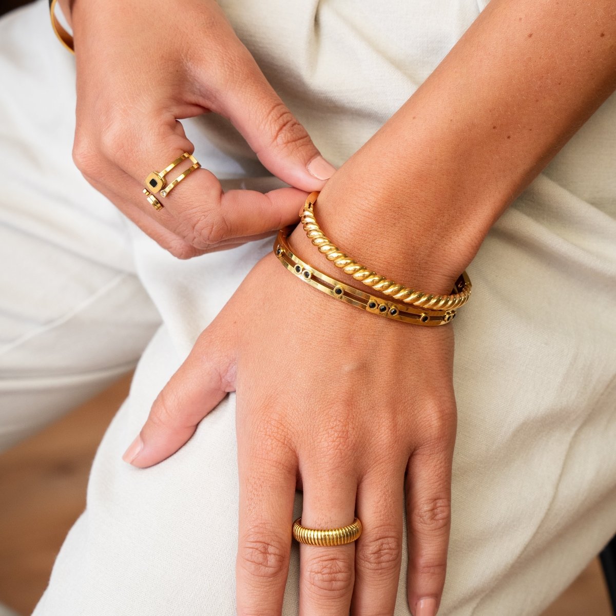 Black Studs Bangle 18K Gold Plated