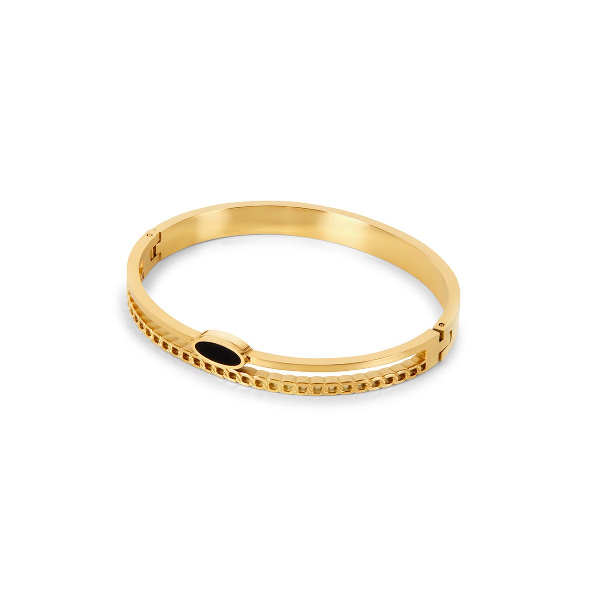 Layered Onyx Bangle 18K Gold Plated