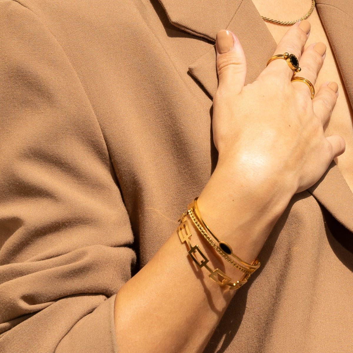 Layered Onyx Bangle 18K Gold Plated