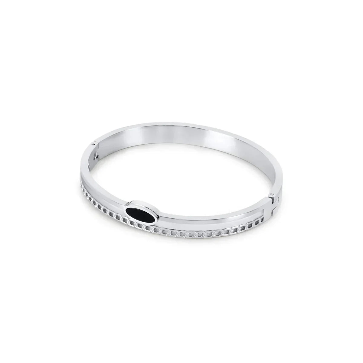 Layered Onyx Bangle – Silver