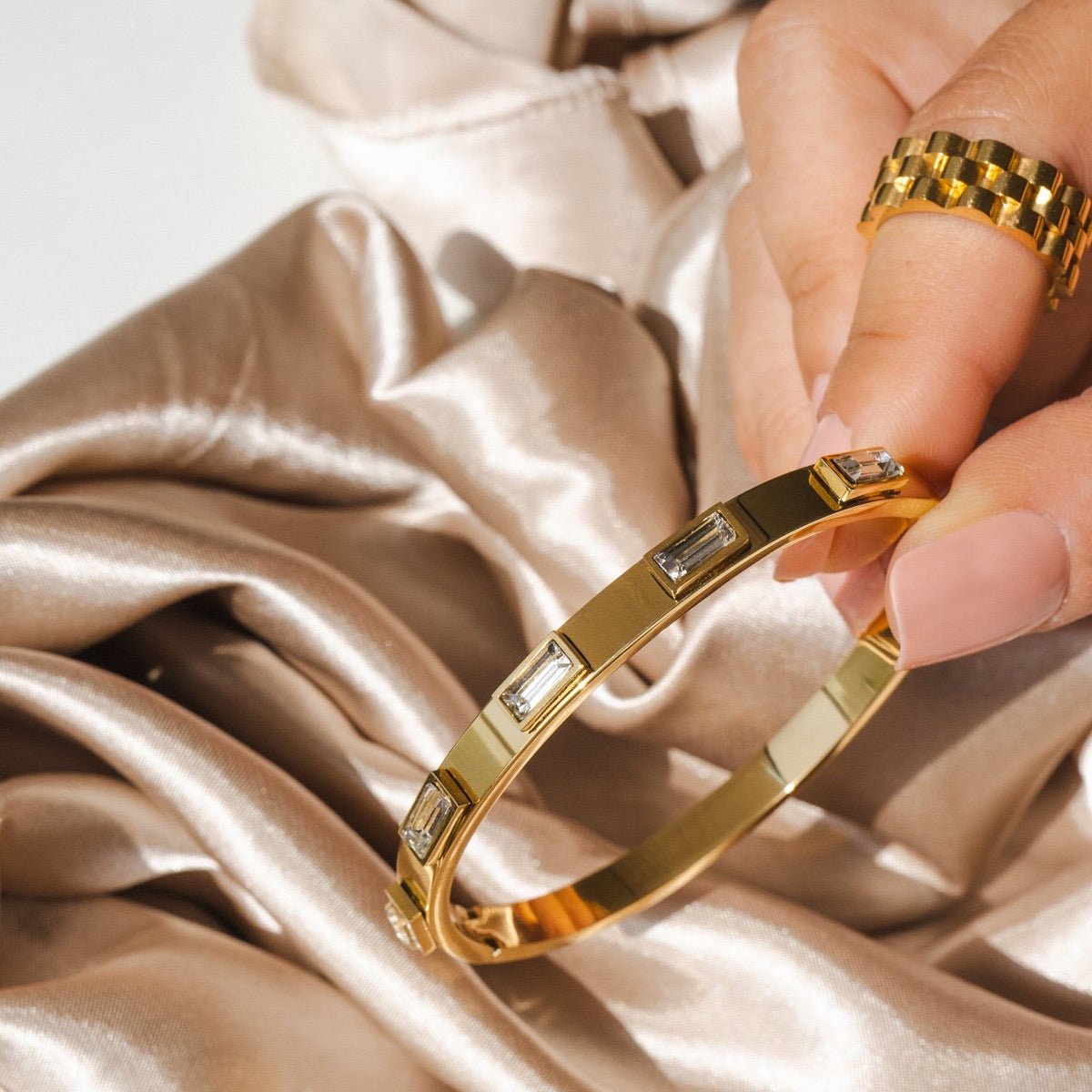 Navette Crystal Bangle 18K Gold Plated