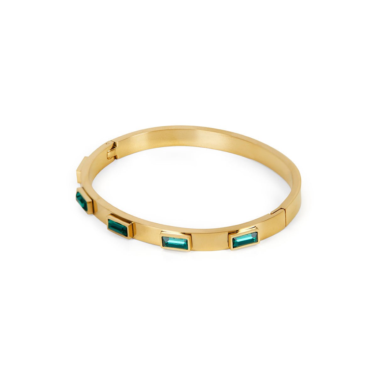 Green Navette Crystal Bangle 18K Gold Plated