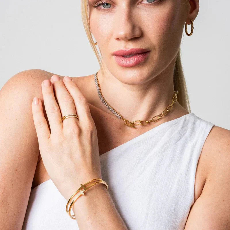 Cross Bangle 18K Gold Plated
