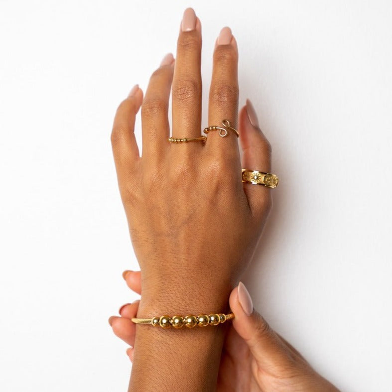 Adjustable Anti-Stress Beaded Bangle 18K Gold Plated