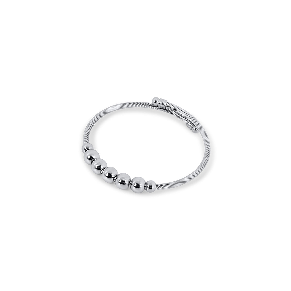 Adjustable Anti-Stress Beaded Bangle – Silver