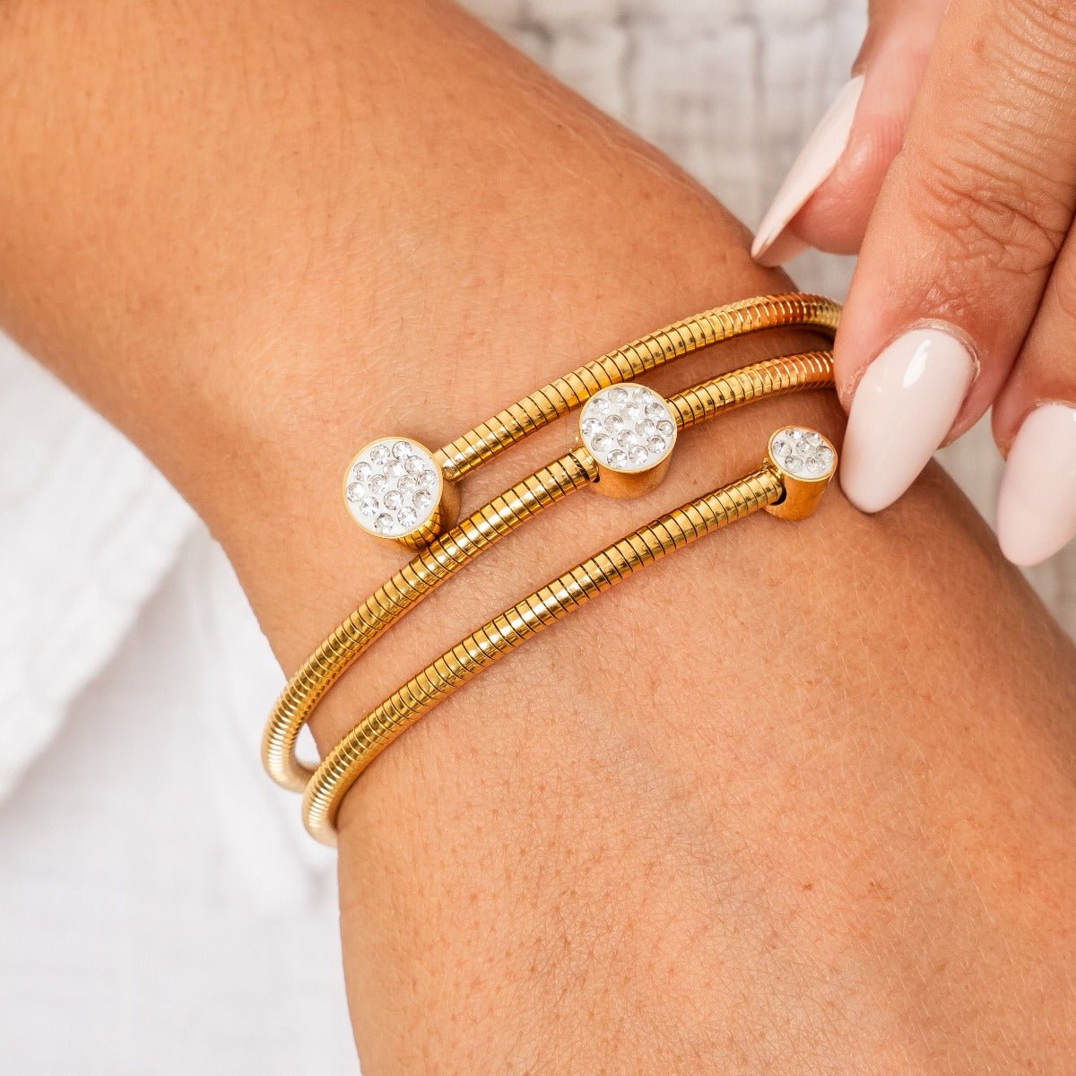 Spiral Crystal Bangle 18K Gold Plated