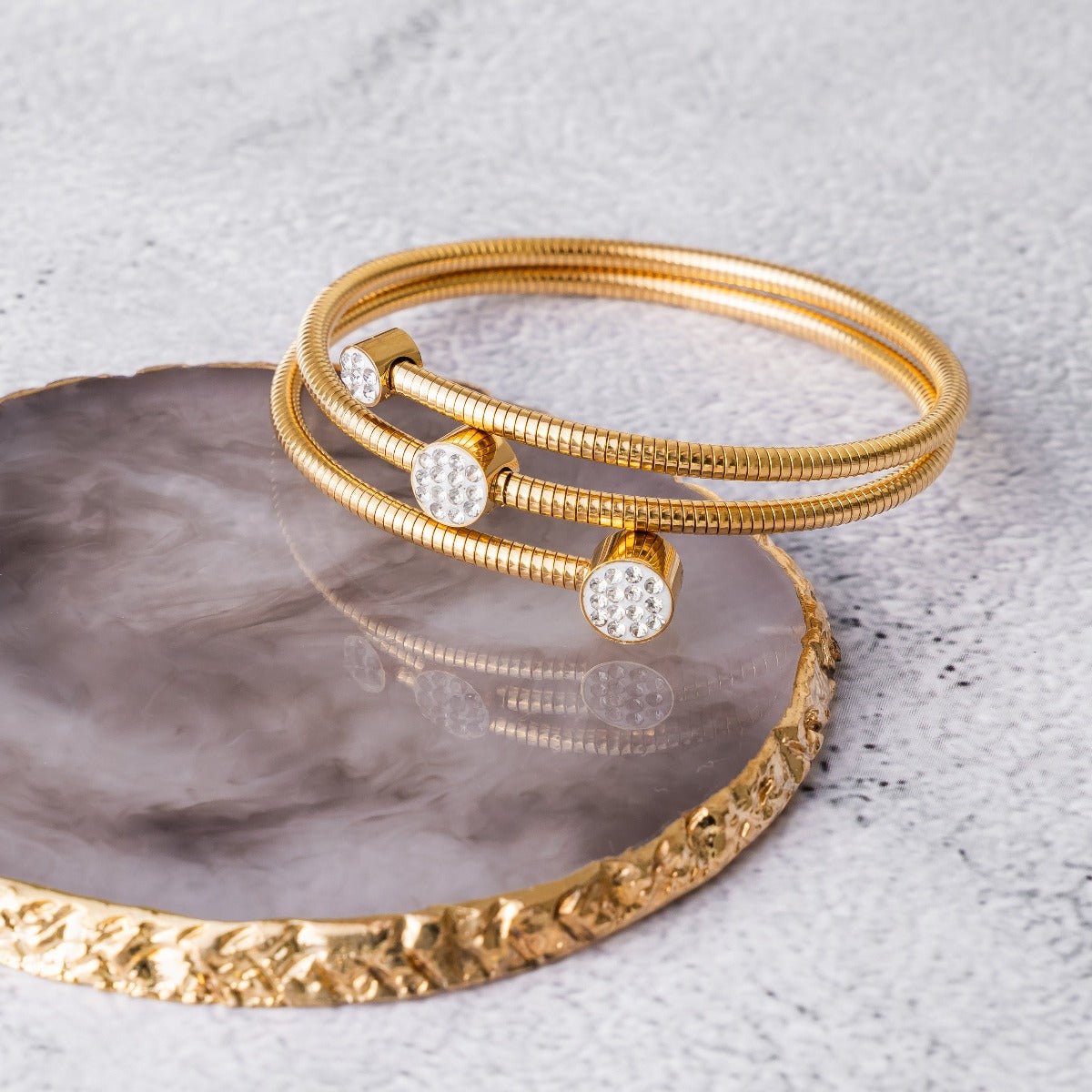 Spiral Crystal Bangle 18K Gold Plated
