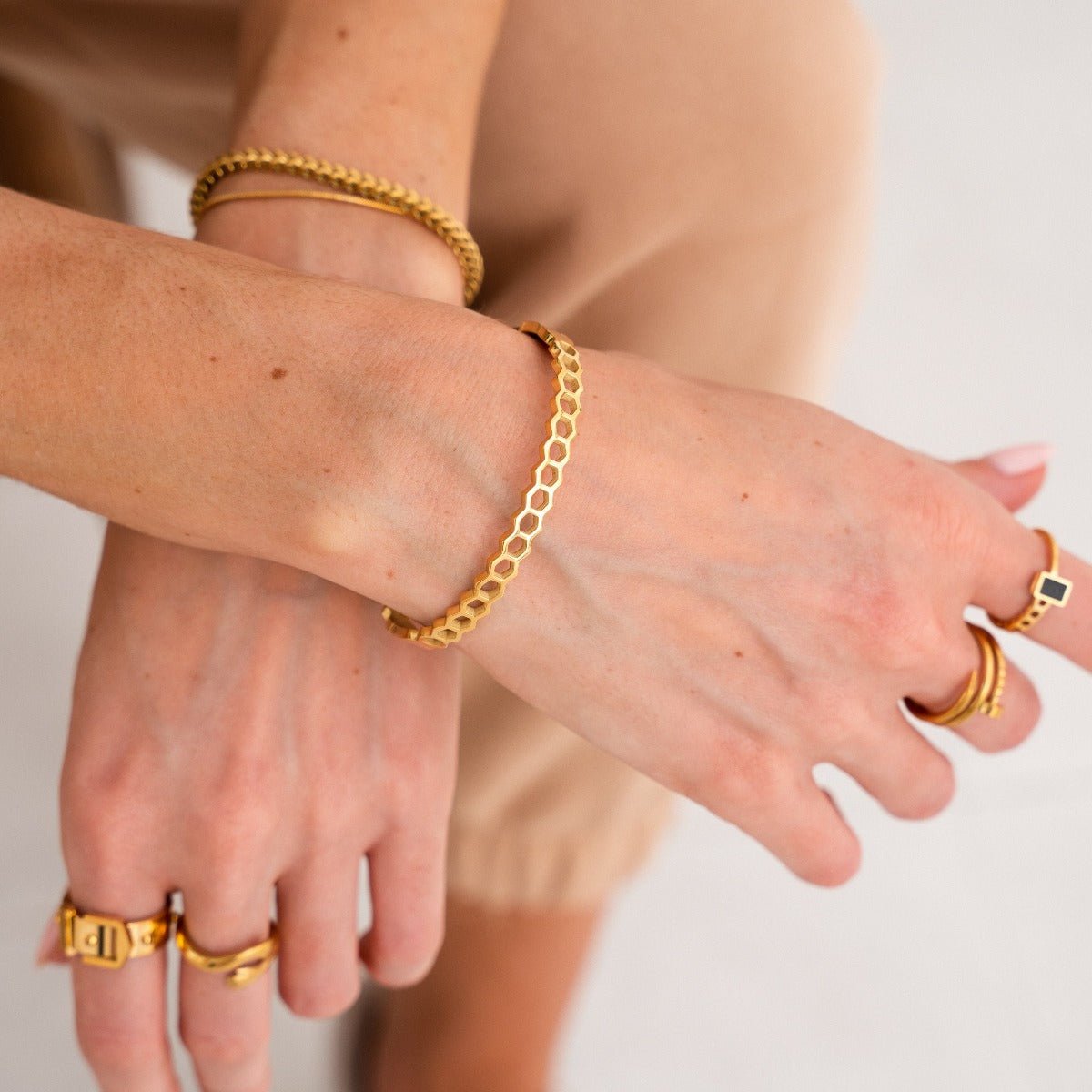 Honeycomb Bangle 18K Gold Plated