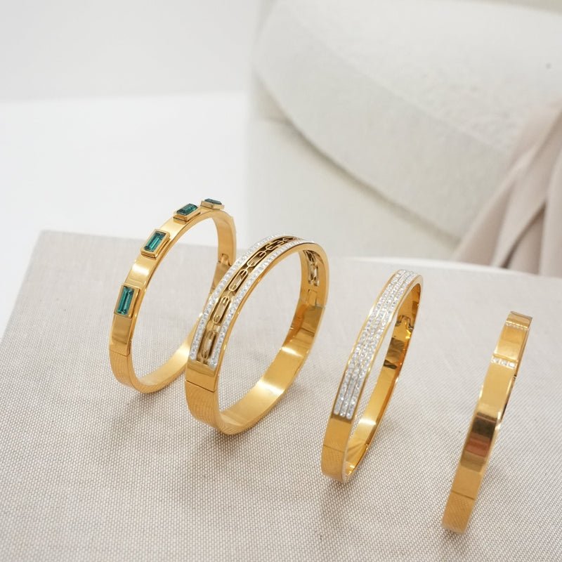 Ivy Crystal Stone Bangle 18K Gold Plated