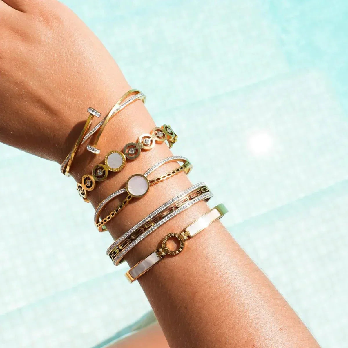 Ivy Crystal Stone Bangle 18K Gold Plated