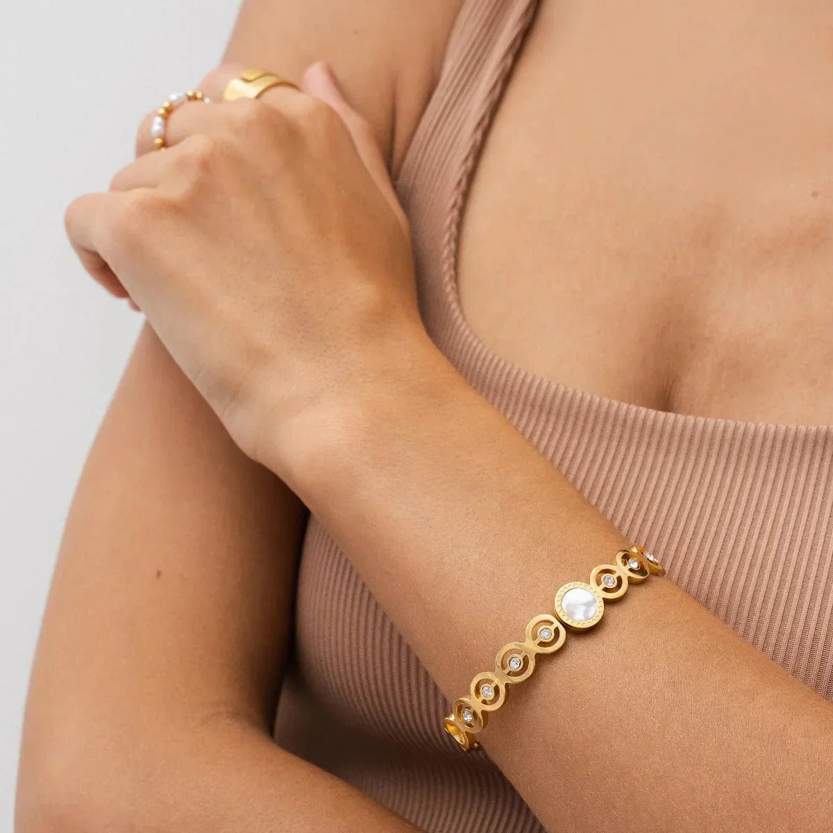 Olivia Zirconia Stone Bangle 18K Gold Plated