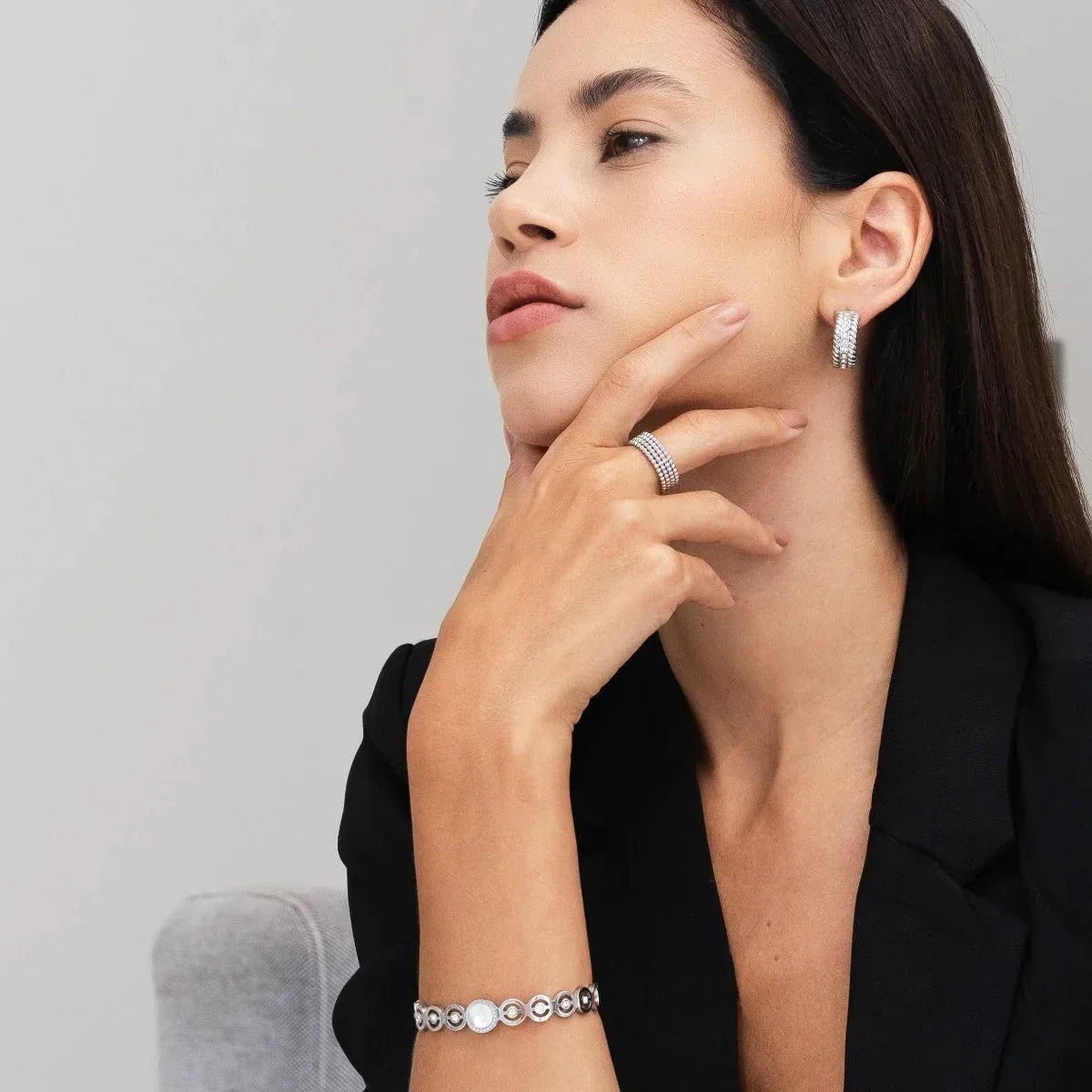 Olivia Zirconia Stone Bangle – Silver