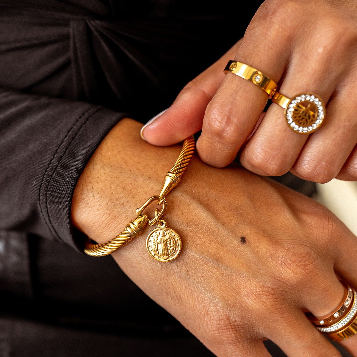 Saint Benedict Pendant Bangle 18K Gold Plated