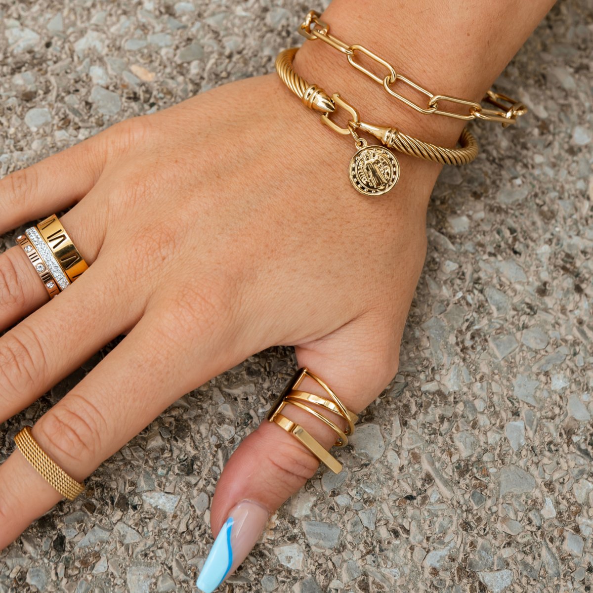 Saint Benedict Pendant Bangle 18K Gold Plated