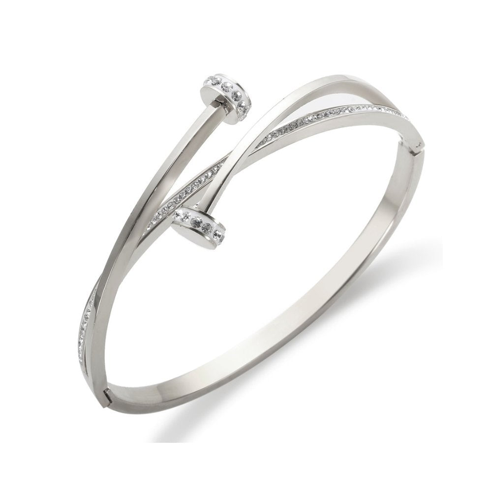 Zirconia Nail Bangle – Silver