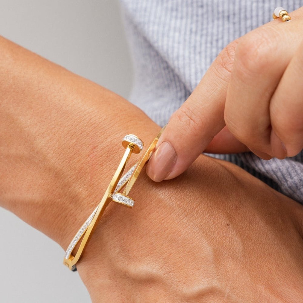 Zirconia Nail Bangle 18K Gold Plated