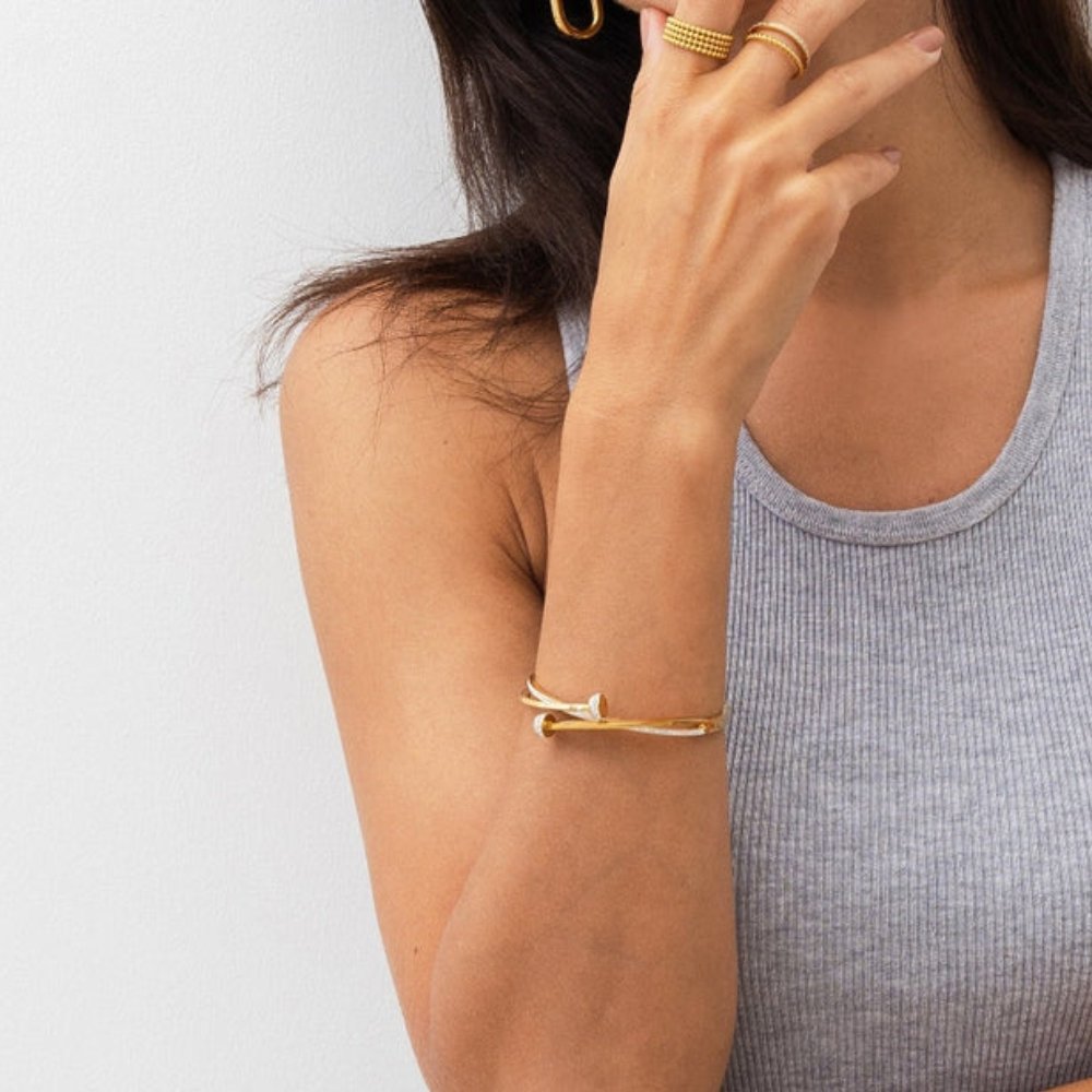 Zirconia Nail Bangle 18K Gold Plated