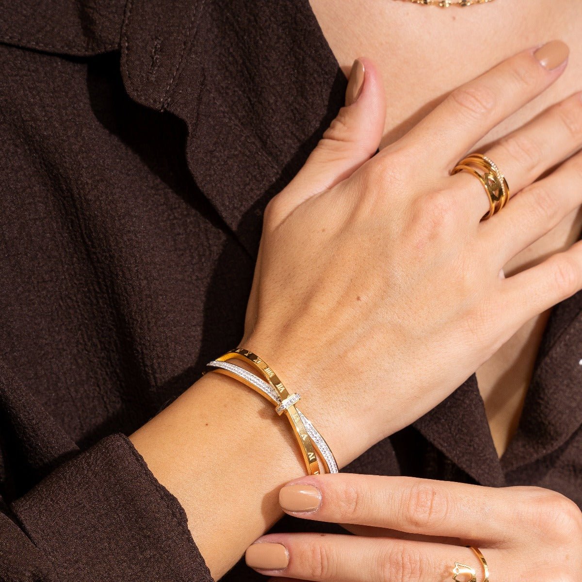 Roman Zirconia Bangle 18K Gold Plated