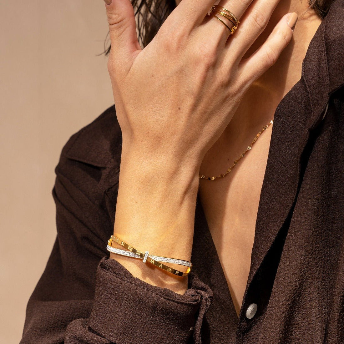 Roman Zirconia Bangle 18K Gold Plated