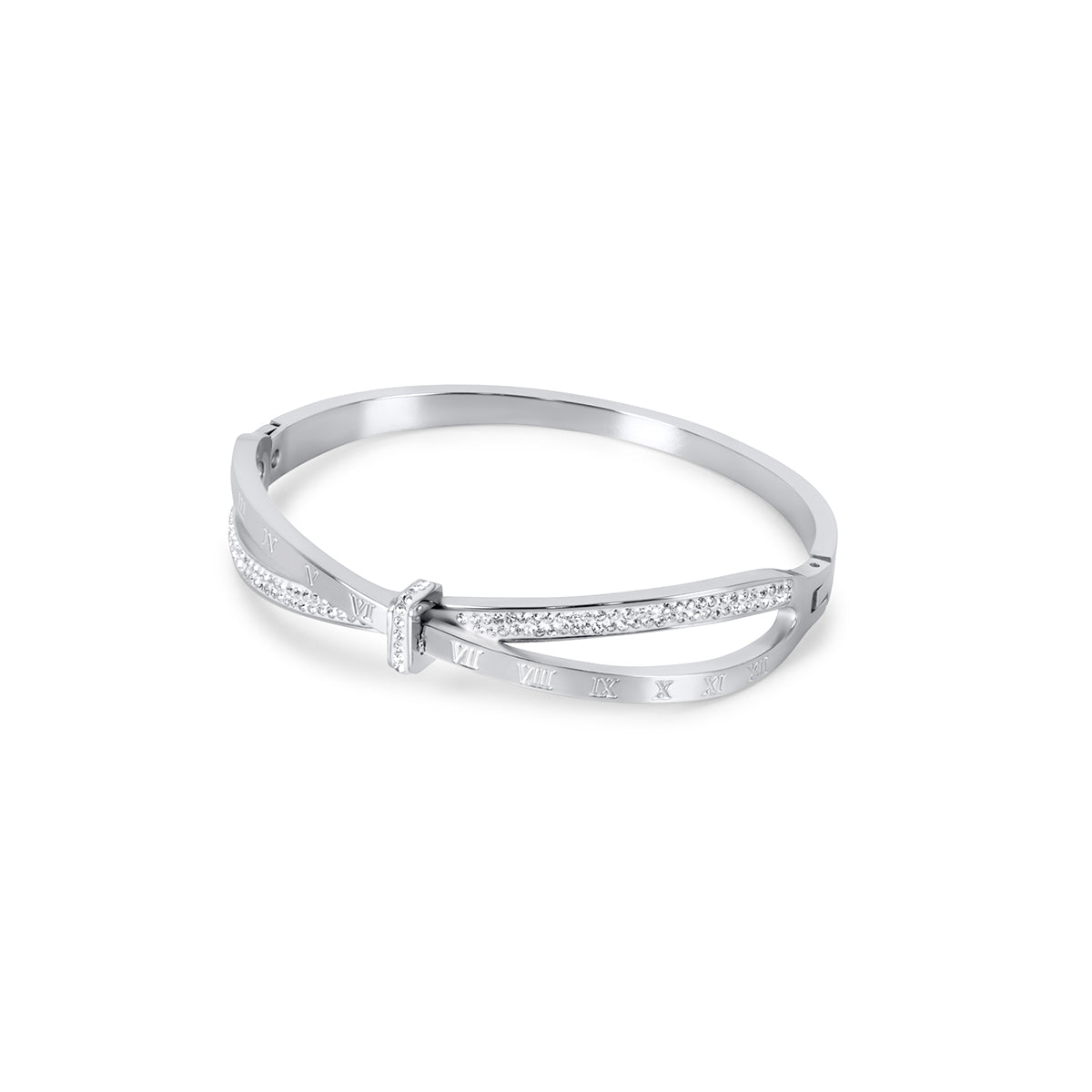 Roman Zirconia Bangle – Silver
