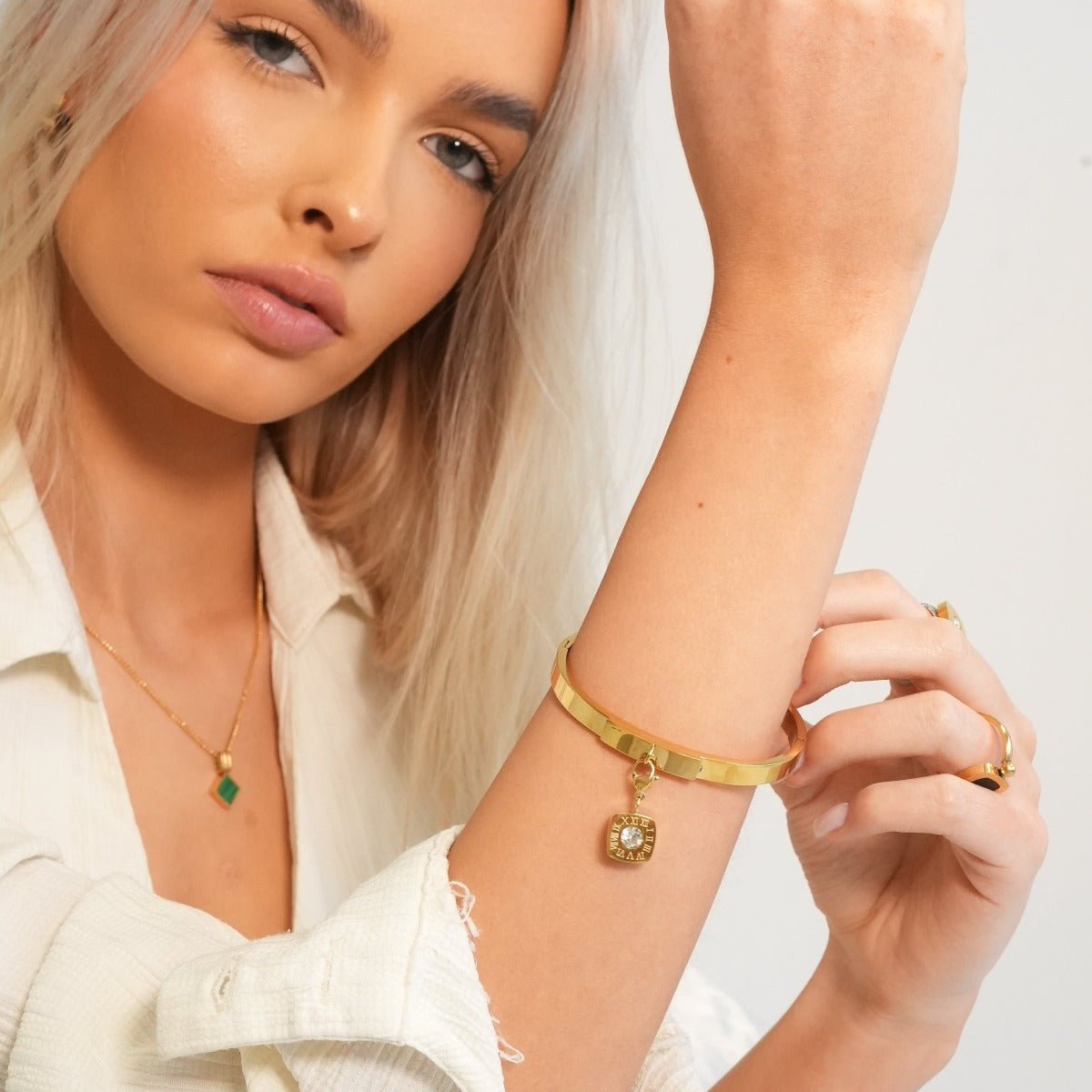 Square Charm Bangle 18K Gold Plated