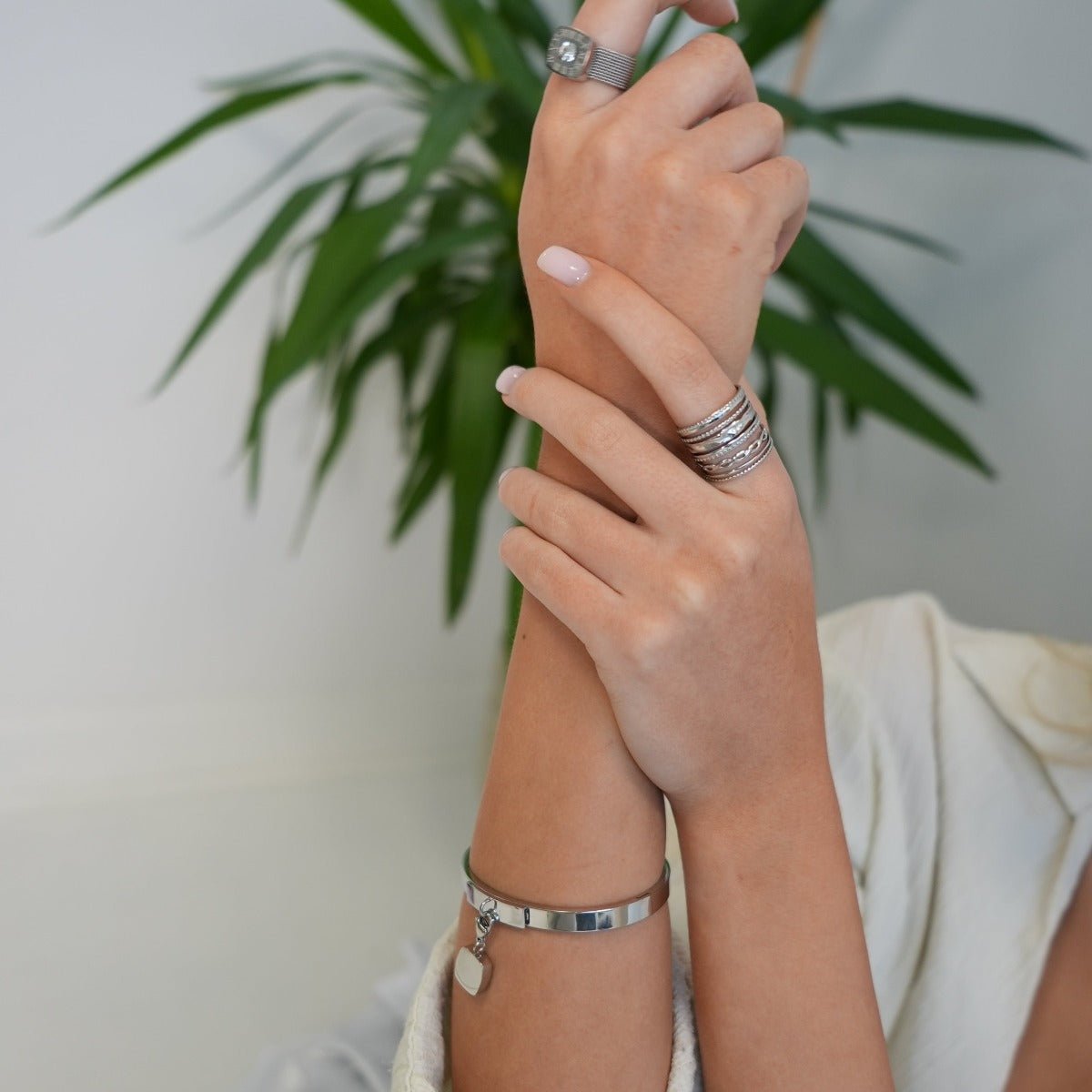 Square Charm Bangle – Silver