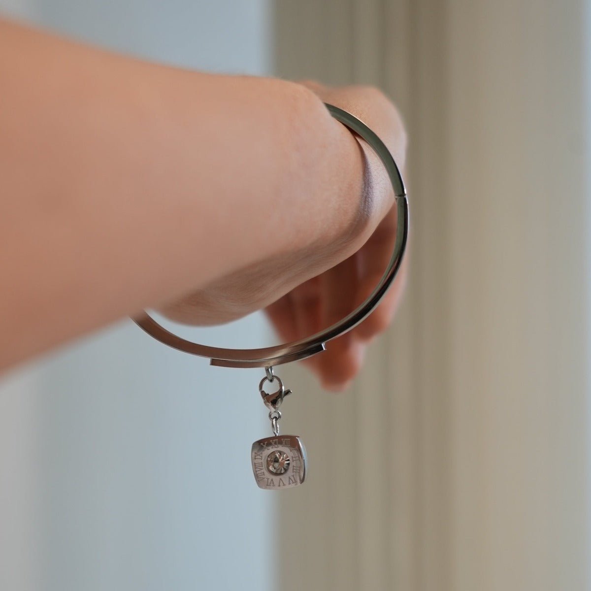 Square Charm Bangle – Silver