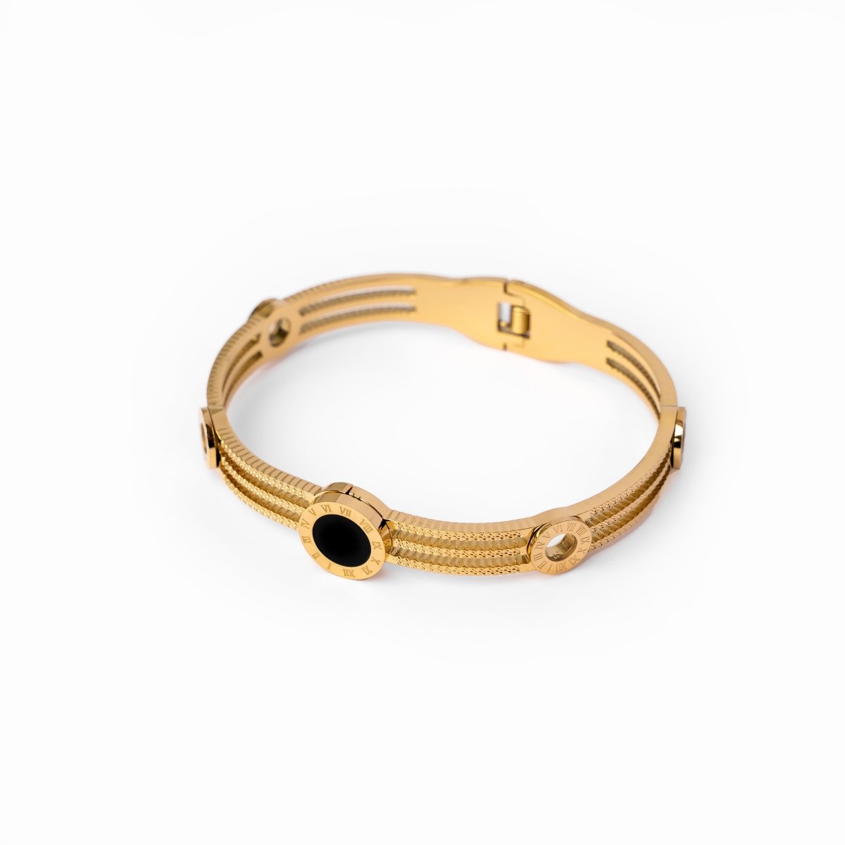 Triple Onyx Bangle 18K Gold Plated