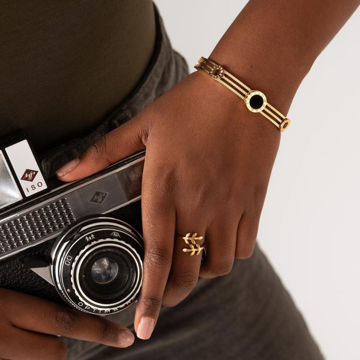 Triple Onyx Bangle 18K Gold Plated