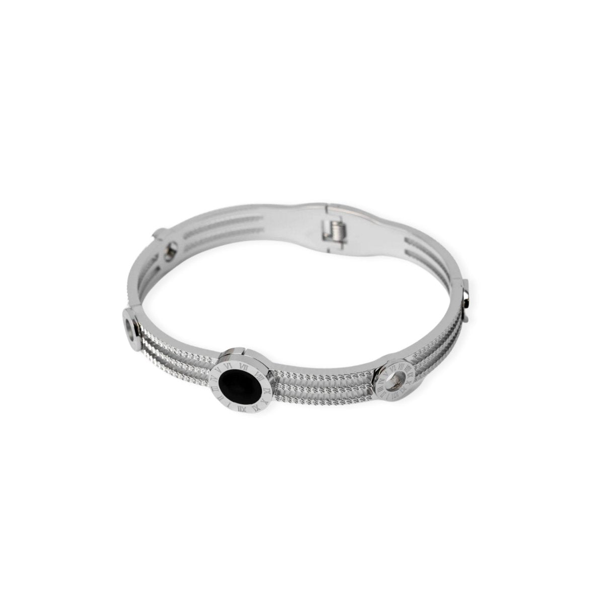 Triple Onyx Bangle – Silver