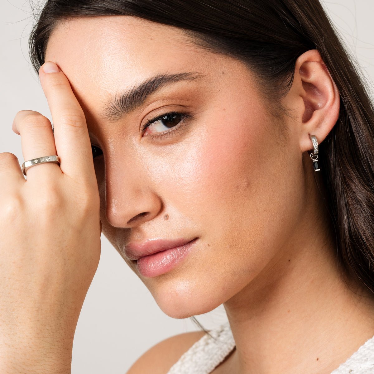 Black Diamond Hoop Earrings – Silver